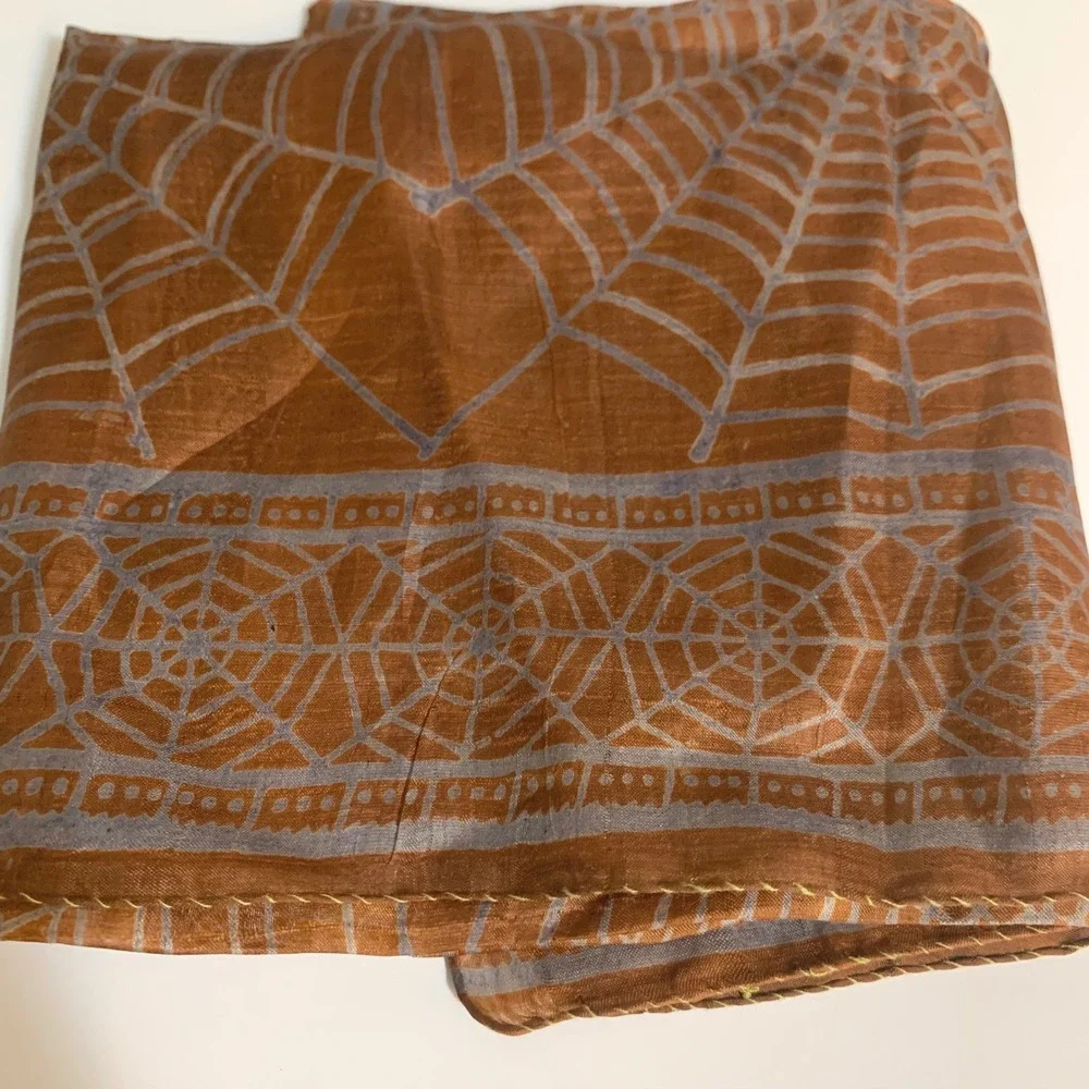 Spiderweb Silk‎ Scarf 24x26 Hand Woven Rolled Edge Artisanal Earthy Whimsigoth